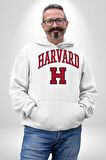 Harverd Üniversitesi Erkek Kadın Beyaz Dijital Baskılı Kapüşonlu Sweatshirt Hoodie