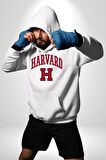 Harverd Üniversitesi Erkek Kadın Beyaz Dijital Baskılı Kapüşonlu Sweatshirt Hoodie