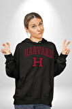 Harverd Üniversitesi Erkek Kadın Siyah Dijital Baskılı Kapüşonlu Sweatshirt Hoodie