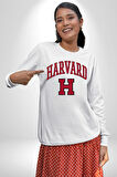Harverd Üniversitesi Erkek Kadın Unisex Dijital Baskılı Beyaz Sweatshirt