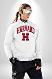 Harverd Üniversitesi Erkek Kadın Unisex Dijital Baskılı Beyaz Sweatshirt