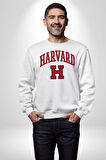 Harverd Üniversitesi Erkek Kadın Unisex Dijital Baskılı Beyaz Sweatshirt