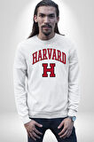 Harverd Üniversitesi Erkek Kadın Unisex Dijital Baskılı Beyaz Sweatshirt