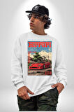 Ferrari F40 Poster 1987 Klasik Araba Erkek Kadın Unisex Dijital Baskılı Beyaz Sweatshirt