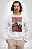Ferrari F40 Poster 1987 Klasik Araba Erkek Kadın Unisex Dijital Baskılı Beyaz Sweatshirt