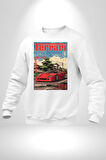 Ferrari F40 Poster 1987 Klasik Araba Erkek Kadın Unisex Dijital Baskılı Beyaz Sweatshirt