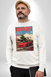 Ferrari F40 Poster 1987 Klasik Araba Erkek Kadın Unisex Dijital Baskılı Beyaz Sweatshirt