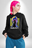 Eriyen Boya Gibi İnsanlık Erkek Kadın Siyah Dijital Baskılı Kapüşonlu Sweatshirt Hoodie
