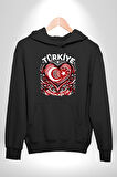 Türkiye Ay Yıldız Kırmızı Beyaz Kalp Erkek Kadın Siyah Dijital Baskılı Kapüşonlu Sweatshirt Hoodie