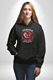 Türkiye Ay Yıldız Kırmızı Beyaz Kalp Erkek Kadın Siyah Dijital Baskılı Kapüşonlu Sweatshirt Hoodie