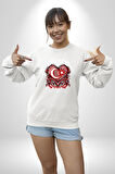 Türkiye Ay Yıldız Kırmızı Beyaz Kalp Erkek Kadın Unisex Dijital Baskılı Beyaz Sweatshirt