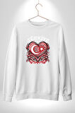 Türkiye Ay Yıldız Kırmızı Beyaz Kalp Erkek Kadın Unisex Dijital Baskılı Beyaz Sweatshirt