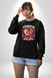 Türkiye Ay Yıldız Kırmızı Beyaz Kalp Erkek Kadın Unisex Dijital Baskılı Siyah Sweatshirt