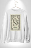 Marilyn Monroe Bir Dolar Erkek Kadın Unisex Dijital Baskılı Beyaz Sweatshirt