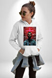 The Weeknd Erkek Kadın Beyaz Dijital Baskılı Kapüşonlu Sweatshirt Hoodie