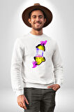 Einstein Retro Dil Çıkarma Devam Ettir Erkek Kadın Unisex Dijital Baskılı Beyaz Sweatshirt