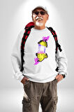 Einstein Retro Dil Çıkarma Devam Ettir Erkek Kadın Unisex Dijital Baskılı Beyaz Sweatshirt