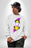 Einstein Retro Dil Çıkarma Devam Ettir Erkek Kadın Unisex Dijital Baskılı Beyaz Sweatshirt