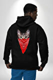Maske Gangester Kedi Erkek Kadın Siyah Ön Sırt Baskılı Kapüşonlu Sweatshirt Hoodie