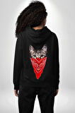 Maske Gangester Kedi Erkek Kadın Siyah Ön Sırt Baskılı Kapüşonlu Sweatshirt Hoodie