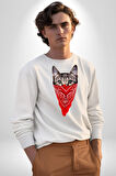 Maske Gangester Kedi Erkek Kadın Unisex Dijital Baskılı Beyaz Sweatshirt