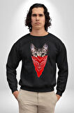 Maske Gangester Kedi Erkek Kadın Unisex Dijital Baskılı Siyah Sweatshirt