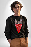 Maske Gangester Kedi Erkek Kadın Unisex Dijital Baskılı Siyah Sweatshirt