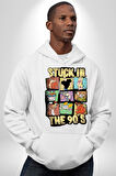 Retro 90'lar Çizgi Film Tasarım Erkek Kadın Beyaz Dijital Baskılı Kapüşonlu Sweatshirt Hoodie