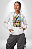 Retro 90'lar Çizgi Film Tasarım Erkek Kadın Beyaz Dijital Baskılı Kapüşonlu Sweatshirt Hoodie