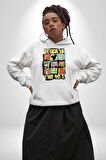 Retro 90'lar Çizgi Film Tasarım Erkek Kadın Beyaz Dijital Baskılı Kapüşonlu Sweatshirt Hoodie