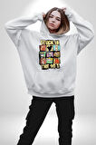 Retro 90'lar Çizgi Film Tasarım Erkek Kadın Beyaz Dijital Baskılı Kapüşonlu Sweatshirt Hoodie