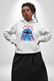Stitch Tasarım Karakter Poster
 Erkek Kadın Beyaz Dijital Baskılı Kapüşonlu Sweatshirt Hoodie