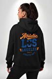 Atletic Los Angeles Erkek Kadın Siyah Ön Sırt Baskılı Kapüşonlu Sweatshirt Hoodie