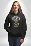 Aşk Meleği Para Kazandım Hayat Tavsiyesi Erkek Kadın Siyah Dijital Baskılı Kapüşonlu Sweatshirt Hoodie