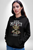 Aşk Meleği Para Kazandım Hayat Tavsiyesi Erkek Kadın Siyah Dijital Baskılı Kapüşonlu Sweatshirt Hoodie