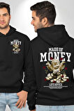 Aşk Meleği Para Kazandım Hayat Tavsiyesi Erkek Kadın Siyah Ön Sırt Baskılı Kapüşonlu Sweatshirt Hoodie