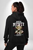 Aşk Meleği Para Kazandım Hayat Tavsiyesi Erkek Kadın Siyah Ön Sırt Baskılı Kapüşonlu Sweatshirt Hoodie