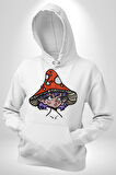 Kırmızı Mantar Kız Erkek Kadın Beyaz Dijital Baskılı Kapüşonlu Sweatshirt Hoodie
