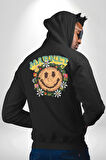 Gülen Market Ağaç Çiçek Mantar Erkek Kadın Siyah Ön Sırt Baskılı Kapüşonlu Sweatshirt Hoodie
