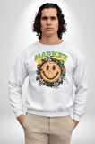 Gülen Market Ağaç Çiçek Mantar Erkek Kadın Unisex Dijital Baskılı Beyaz Sweatshirt