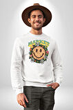 Gülen Market Ağaç Çiçek Mantar Erkek Kadın Unisex Dijital Baskılı Beyaz Sweatshirt