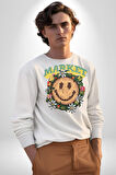 Gülen Market Ağaç Çiçek Mantar Erkek Kadın Unisex Dijital Baskılı Beyaz Sweatshirt