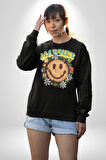 Gülen Market Ağaç Çiçek Mantar Erkek Kadın Unisex Dijital Baskılı Siyah Sweatshirt