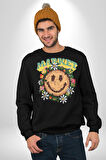 Gülen Market Ağaç Çiçek Mantar Erkek Kadın Unisex Dijital Baskılı Siyah Sweatshirt