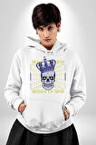 Adil Zihin Karışın Zihin Kral İskelet Erkek Kadın Beyaz Dijital Baskılı Kapüşonlu Sweatshirt Hoodie