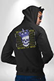 Adil Zihin Karışın Zihin Kral İskelet Erkek Kadın Siyah Ön Sırt Baskılı Kapüşonlu Sweatshirt Hoodie