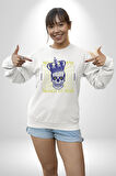 Adil Zihin Karışın Zihin Kral İskelet Erkek Kadın Unisex Dijital Baskılı Beyaz Sweatshirt