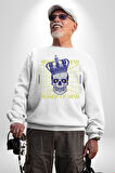 Adil Zihin Karışın Zihin Kral İskelet Erkek Kadın Unisex Dijital Baskılı Beyaz Sweatshirt