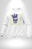Adil Zihin Karışın Zihin Kral İskelet Erkek Kadın Unisex Dijital Baskılı Beyaz Sweatshirt