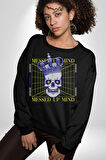 Adil Zihin Karışın Zihin Kral İskelet Erkek Kadın Unisex Dijital Baskılı Siyah Sweatshirt